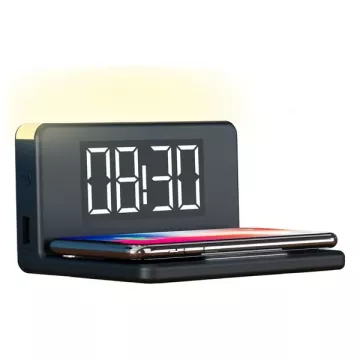 Alarm Clock with Wireless Charger Qi Czarny